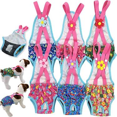 Imagem de Fraldas femininas para cães, calcinha sanitária, lavável, reutilizável com suspensórios, para animais de estimação pequenos.FunnyDogClothes XS: Waist 12" - 14"