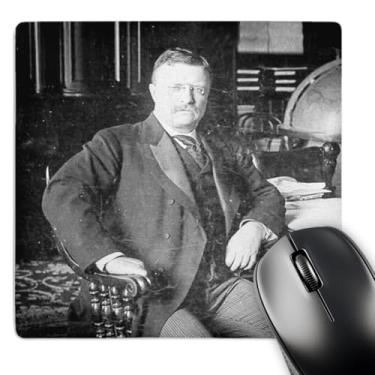Imagem de 3dRose Mouse pad LLC 20 x 20 x 0,63 cm, Teddy Roosevelt at His Desk Stereoview preto e branco (mp_77429_1)