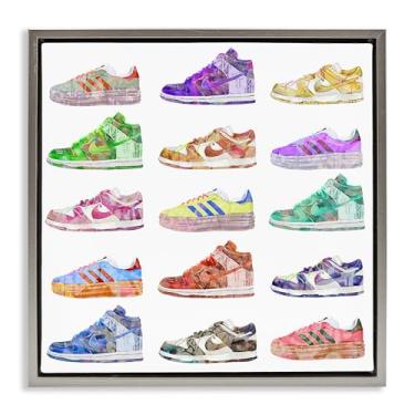Imagem de Stupell Industries Modern Sneakers Array Framed Floater Canvas Wall Art Design por Ziwei Li, Moldura Flutuante Cinza, 63 x 63 cm