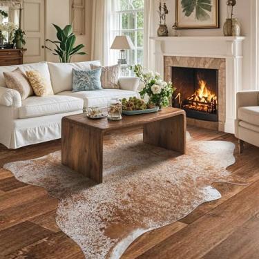 Imagem de Tapete de pele de vaca com estampa de vaca, tapete de couro sintético ocidental, decoração de casa, animal, pele sintética, tapete marrom para sala de estar, quarto, escritório (couro bovino, 1,9 x