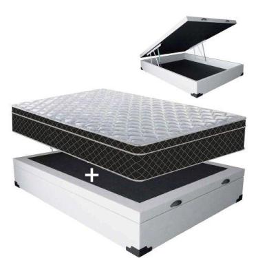 Imagem de Cama Box Baú Casal  Branco + Colchão De Molas 1,38 X 1,88 - Rosana Col