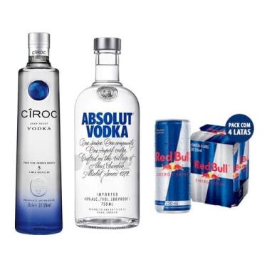 Imagem de Vodka Ciroc 750ml + Vodka Absolut 750ml + 4 Red Bull