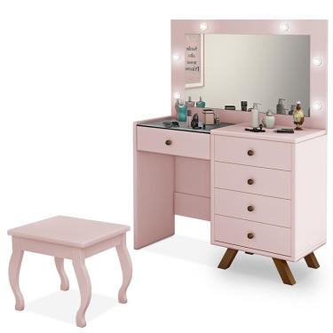 Imagem de Penteadeira Camarim Luna com Banqueta - Móveis Luapa Rosê