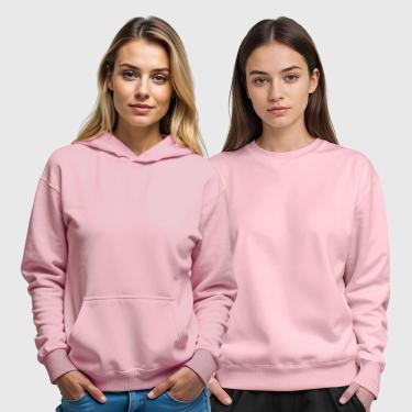 Imagem de Kit 2 Blusas de Frio Moletom Canguru e Gola Redonda Feminino Benellys-Feminino