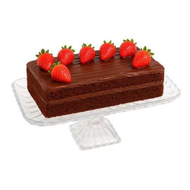 Imagem de Boleira de Vidro Prato Porta Bolo Retangular com Pé Suporte Quadratta 