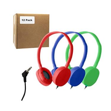Imagem de Fones de ouvido em volume para biblioteca escolar, sala de aula, avião, museu, hotel, passeios, academia, estudantes, ajustáveis, descartáveis, reutilizáveis, confortáveis, compactos e fáceis de armazenar fones de ouvido, Blue Red Green, 12 Pack
