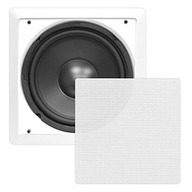 Imagem de Pyle PDIWS10 Sistema de subwoofer de alta potência de 25,4 cm na parede/no teto, DVC, montagem nivelada, branco, alto-falante único