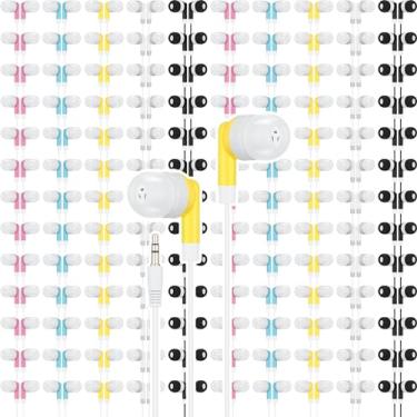 Imagem de Xuhal 200 peças de fones de ouvido com fio a granel com plugue de fone de ouvido de 3,5 mm, fones de ouvido multicoloridos para crianças, adultos, escola, sala de aula, bibliotecas, smartphones