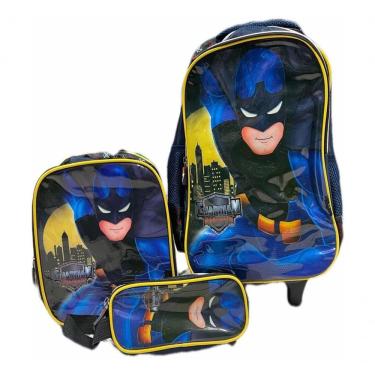 Imagem de Kit Mochila Rodinhas Lancheira Estojo Infantil Batman Vozz