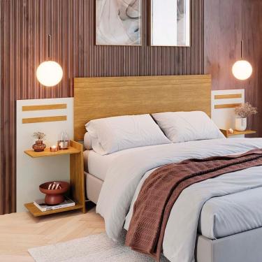 Imagem de Conjunto De Cabeceira Casal, Queen Size E Solteiro Com Nichos Laterais Cinamomo Off Whi...