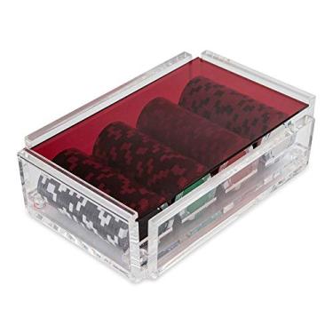 Imagem de Luxe Dominoes Conjunto de fichas de pôquer La Ficha, 100 fichas resistentes pesadas, inclui 4 fichas coloridas para jogos de azar, caixa de acrílico feita à mão com tampa colorida (vermelha)