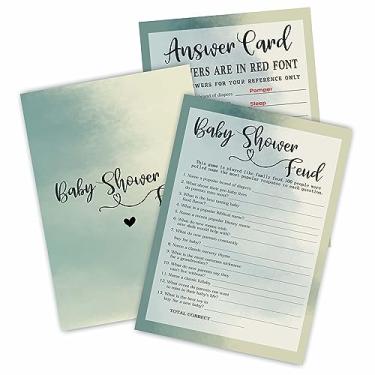 Imagem de Cartão de jogo Family Feud para chá de bebê, 12 x 17,8 cm, verde ágata, kit de jogo de preenchimento dupla face para bebê menino ou menina, 30 cartas e 1 carta de resposta, jogos de revelação de