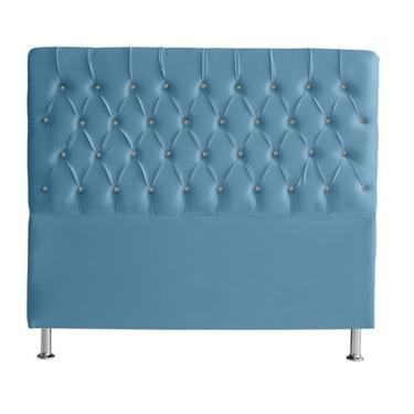 Imagem de Cabeceira De Cama Box Bella Casal 140 Cm Suede Botão Cristal Azul Bebê Eli Móveis E Decoração