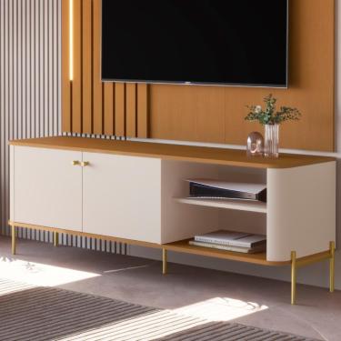 Imagem de Bancada Para Tv 58 Polegadas Sven Off White Nature Dourado