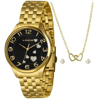 Imagem de RELÓGIO LINCE FEMININO ANALÓGICO DOURADO FUNDO PRETO KIT BRINCOS E COLAR LRGH245L40 K0E7