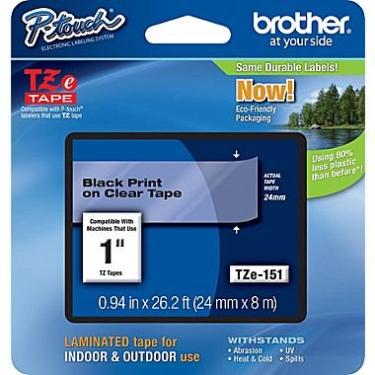 Imagem de Brother TZe-151 24 mm (1), comprimento de 8 m, preto em fita de etiqueta transparente