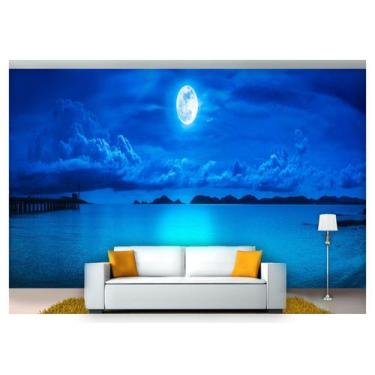 Imagem de Papel De Parede Lua Noite Praia Mar Oceano 3D Nsk86 - Você Decora