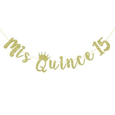 Imagem de Faixa Mis Quince 15, decorações de festa de aniversário de 15 anos, decoração de quinze anos, faixa Feliz Cumpleanos (glitter dourado)