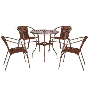 Imagem de 04 Cadeiras Floripa E Mesa Roma 80cm Marrom Trama Original Marrom