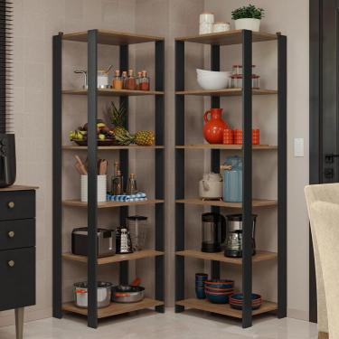 Imagem de Armário Estante Multiuso Organizador De Canto 10 Prateleiras 118cm Rustic Preto Madesa