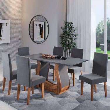 Imagem de Mesa de Jantar 6 Lugares Persia Imbuia/Cinza/Veludo Grafite - Pnr Móveis