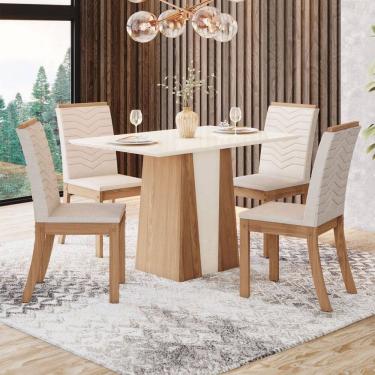 Imagem de Mesa de Jantar 4 Lugares Lavínia Natural/Off White/Linho - Pnr Móveis