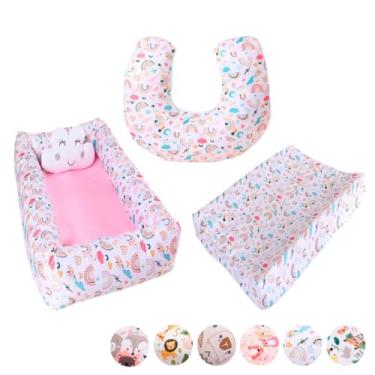 Imagem de Kit Ninho Redutor Quadrado + Almofada de Amamentação Sublimada + Trocador Anatômico Menino e Menina(ARCO-ÍRIS)