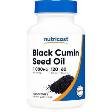 Imagem de Nutricost Black Seed Oil (Cumin) - Cold Pressed, Source of Omega 3 6 9-120 Softgels, 1000mg Per Serving, 60 Servings - Non-GMO and Gluten Free