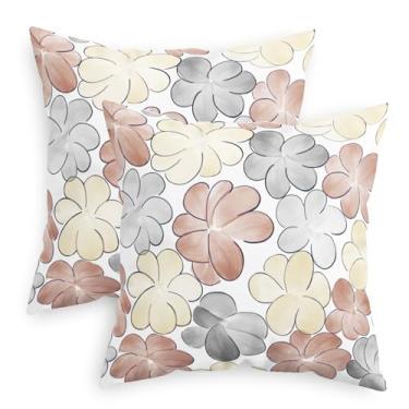 Imagem de CaliTime Capas de almofada decorativas 45,7 cm x 45,7 cm Pacote com 2 capas de almofada de flor florescendo de lã aconchegante para sofá-cama, sofá, decoração de casa de fazenda, rosa e cinza