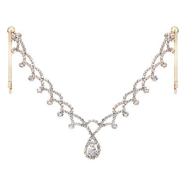 Imagem de Rosemarie Collections Impressionante corrente de cabelo feminina com strass de cristal Tikka com pentes circulados diadema tiara de noiva, One Size, Vidro