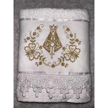Imagem de Toalha de rosto branca algodão bordada com Nossa senhora - Dohler