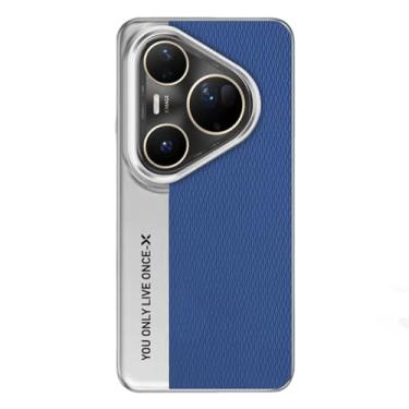 Imagem de HAOMRIYL Capa de couro para Huawei Pura 80 Ultra/80 Pro +/80 Pro/80, capa de telefone com revestimento de proteção à prova de choque para câmera Slim Fit Business Shell, azul, 80 Pro