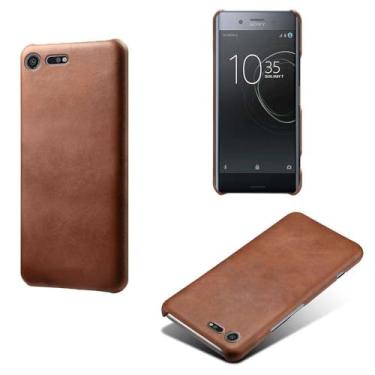 Imagem de Capa para Sony Xperia XZ Premium,Proteção contra quedas,Casca de volta de cor sólida simples,Design de couro de imitação de plástico-Brown