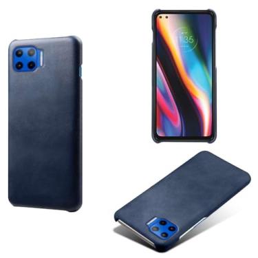 Imagem de Capa para MOTO G5 Plus,Proteção contra quedas,Casca de volta de cor sólida simples,Design de couro de imitação de plástico-Blue