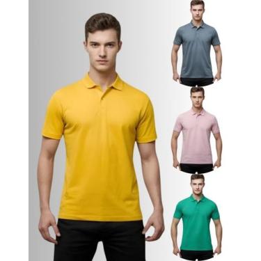 Imagem de Kit 4 Camisas Masculina Gola Polo Piquet Poliéster - Genérica, Ouro, G
