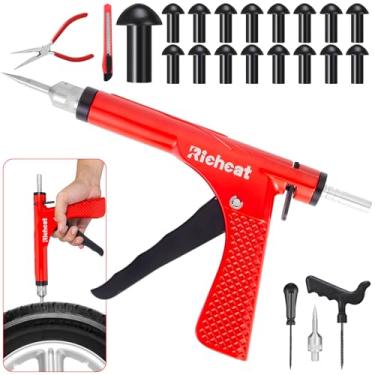 Imagem de Richcat Kit de reparo de perfuração de pneu sem câmara com plugue de cogumelo, repara furos e pneus furados para motocicletas, carros, caminhões, quadriciclos, kit de reparo de perfuração de arma