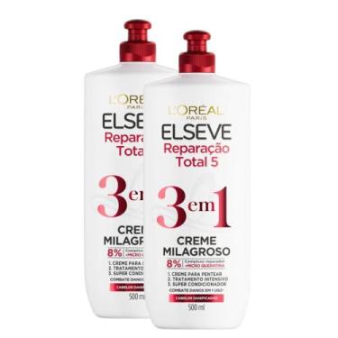 Imagem de Kit 2 Creme para Pentear Elseve Milagroso 3 em 1 Reparação Total 5 com