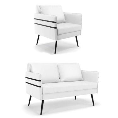 Imagem de Kit 01 Namoradeira E 01 Poltrona material sintético Branco - DROSSI