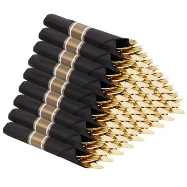 Imagem de Conjunto de talheres de plástico Supernal Gold Silverware, pacote com 