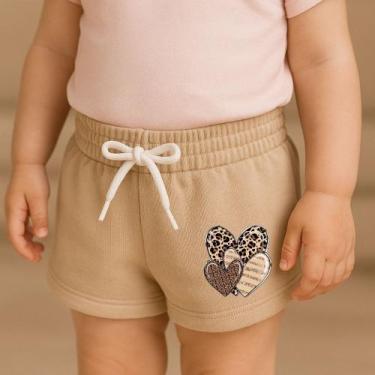 Imagem de Short Moletinho Infantil Feminino Estampado Verão Casual Fofo Coração 