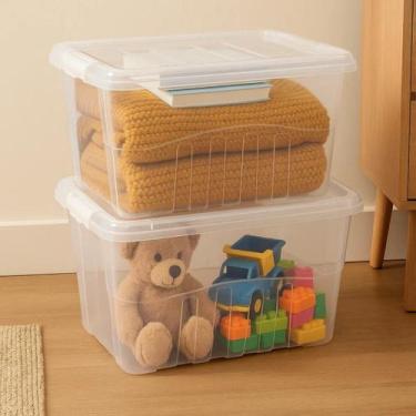 Imagem de Kit 2 Caixas Organizadoras Multiuso 28L Travas Transparente Container 