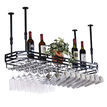 Imagem de Suporte de copo de vinho restaurante S Organize cozinha taças de metal com painel de vidro montado no teto suporte de armazenamento de garrafa de vinho flutuante 150 x 35 cm