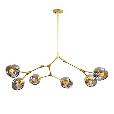 Imagem de BAZHIMAO Luminárias pendentes de ramos de bola de vidro de 150 cm, E26 Sputnik luminárias pendentes de altura ajustável, 6 luzes de globo de meados do século, luminárias de metal soprado à mão