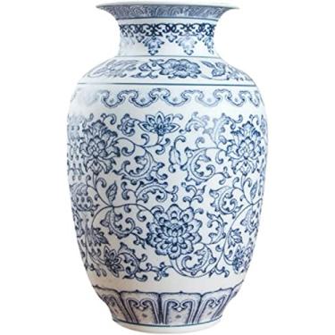 Imagem de LIFOND Vaso de flores, vasos de porcelana sem esmaltado, azul e branco, design de lótus, vaso de cerâmica, decoração de casa, vasos de flores Jingdezhen, vaso de flores, decoração de mesa (A)
