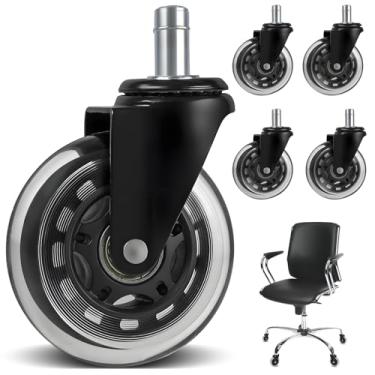 Imagem de 75 mm Rodas para Cadeira de Escritório, Kit 5 Rodas para Cadeira de Escritório Duráveis Haste Universal 11 mm, Rodas de Cadeira de Escritório de Substituição, Rodízios Resistentes para Cadeiras