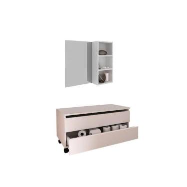 Imagem de Armário C- Balcão Banheiro Rodizios Bn3603 S- Cuba 80cm E Espelho Bn3609 Branco - Tecno Mobili