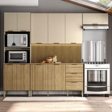 Imagem de Armário De Cozinha Completa Com Balcão Com Tampo 10 Portas Glam Freijó-vanilla-com Ripado