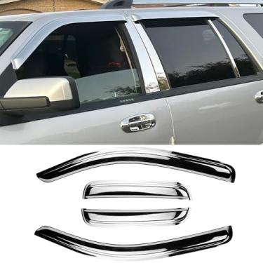 Imagem de Puermto Defletor de ventilação de vento para janela lateral cromada para ford Expedition 1997-2017, Lincoln Navigator 1998-2017, Ford Expedition XL, conjunto de 4 peças de proteção contra chuva e sol