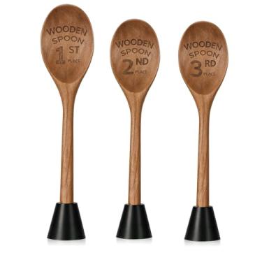 Imagem de YBEATY Conjunto de 3 peças de troféus de prêmio de colher de madeira, 17,6 cm, pequenos prêmios Chili Cook Off gravados a laser, medalhas de vencedor de evento de pimenta, salsa, com base removível