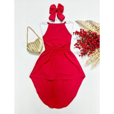 Imagem de Vestido de Festas Vermelho Feminino Infantil Juvenil Mullet Floral Mod